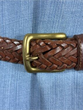 Hand Braided Brown Leather Belt with solid Brass Buckle Sz 36